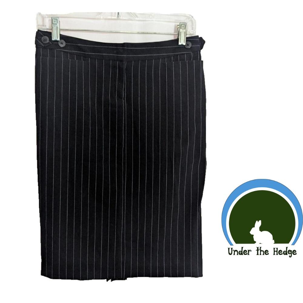 KAMALIKULTURE Black Pinstripe Pencil Skirt Size 2 Adjustable Button Waist Q2